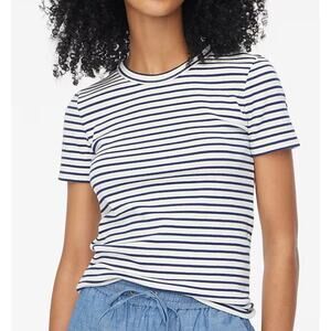 NWT J.Crew Striped Ribbed Crewneck Tee Navy‎ Blue White Size XL Causal Basics